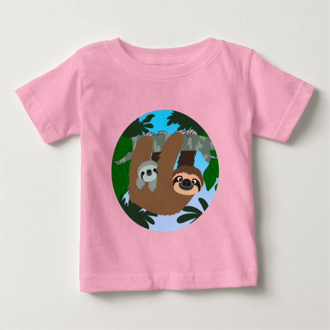 T-shirt Pour Bébé Mignonne Cartoon Mère Sloth Et Bébé (Devant)