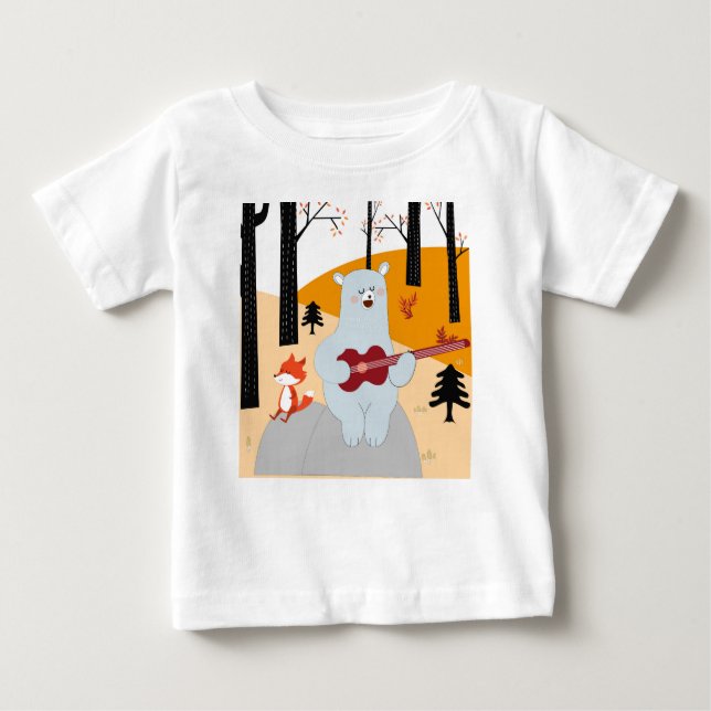 T-shirt Pour Bébé Mignonne chanter une chanson d'été loup renard et  (Devant)