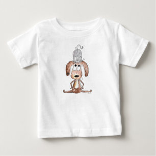 T-shirt Pour Bébé Mignonne chien Whimsical avec chat sur sa tête