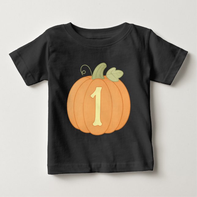 T-shirt Pour Bébé Mignonne Citrouille 1ère chemise d'anniversaire |  (Devant)