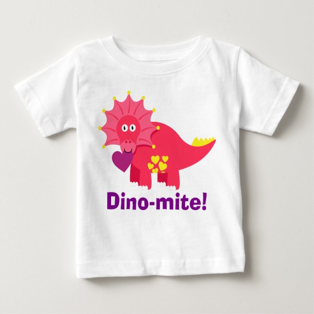 T-shirt Pour Bébé Mignonne Dino-Mite ! Dinosaure rouge et violet au  (Devant)