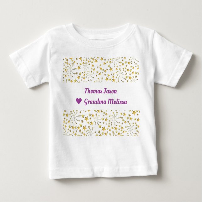 T-shirt Pour Bébé Mignonne Elegant Gold Stars Nom Love Grand-mère (Devant)