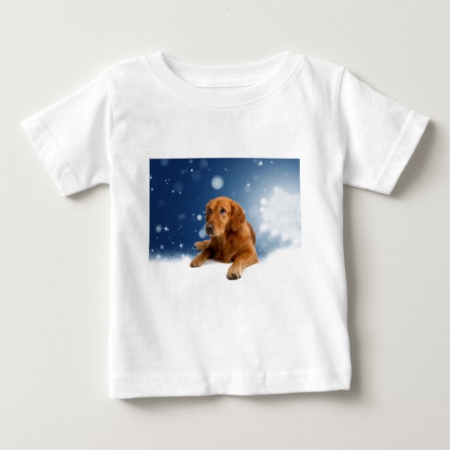 T-shirt Pour Bébé Mignonne Golden Retriever Chien assis dans les éto (Devant)