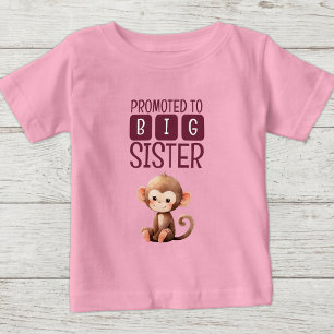 T-shirt Pour Bébé Mignonne grande sœur singe rose