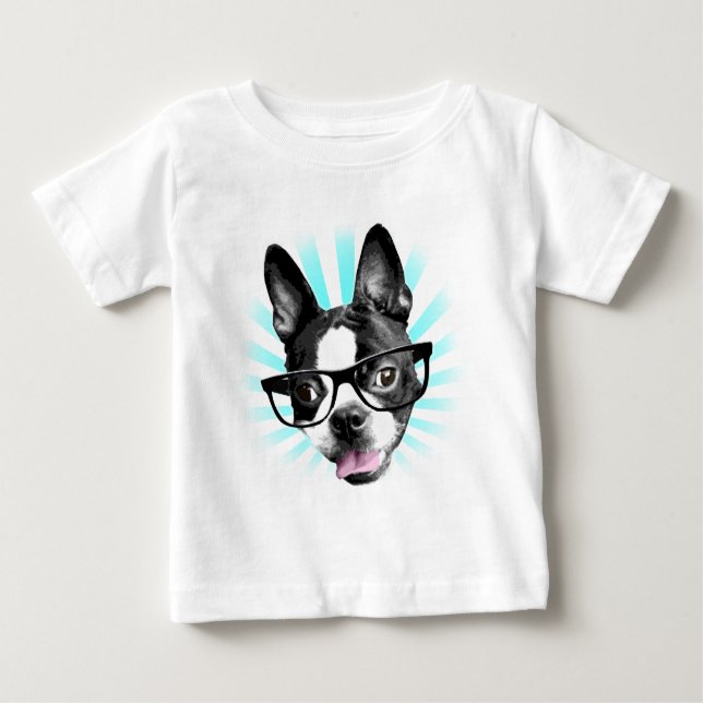 T-shirt Pour Bébé Mignonne ! Hipster Boston Terrier (Devant)