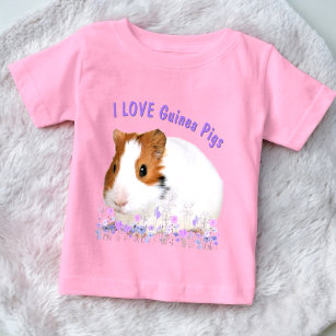 T-shirt Pour Bébé Mignonne I LOVE Guinée Pigs Brown Blanc Texte pers