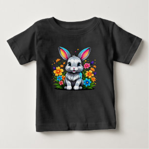 T-shirt Pour Bébé Mignonne lapin aux fleurs colorées