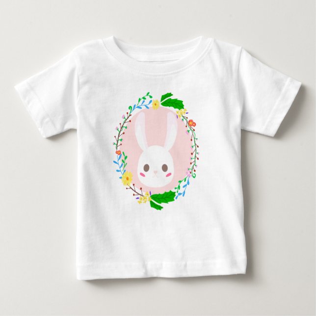 T-shirt Pour Bébé Mignonne lapin de Pâques Fleur Fleur Wreath (Devant)