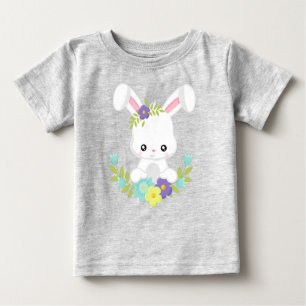 T-shirt Pour Bébé Mignonne Lapin, Lapin Blanc, Bébé Lapin, Fleurs