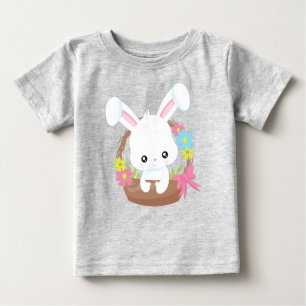 T-shirt Pour Bébé Mignonne lapin, Lapin Blanc, Lapin, Panier, Fleurs