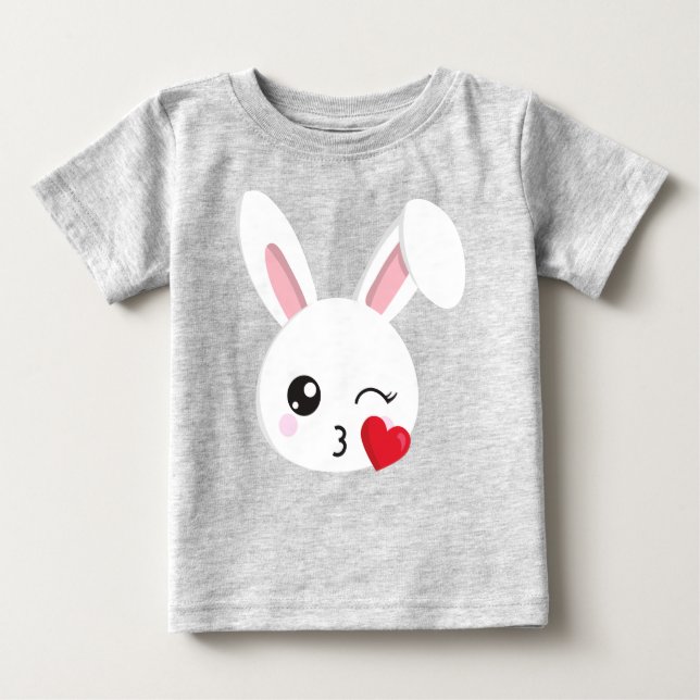 T-shirt Pour Bébé Mignonne Lapin, Petit Lapin, Grognon Blanc, Coeur, (Devant)