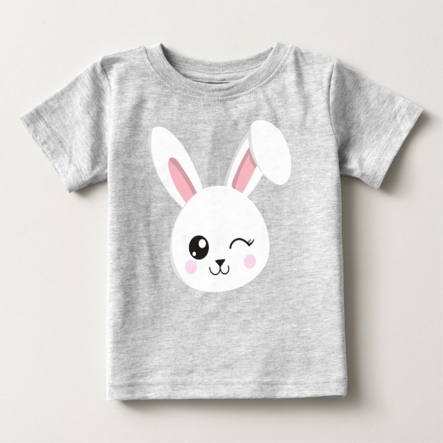T-shirt Pour Bébé Mignonne Lapin, Petit Lapin, Grognon Blanc, Vis (Devant)