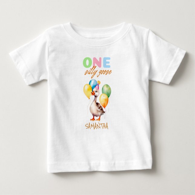 T-shirt Pour Bébé Mignonne One Silly Goose Genre Neutre 1er Annivers (Devant)