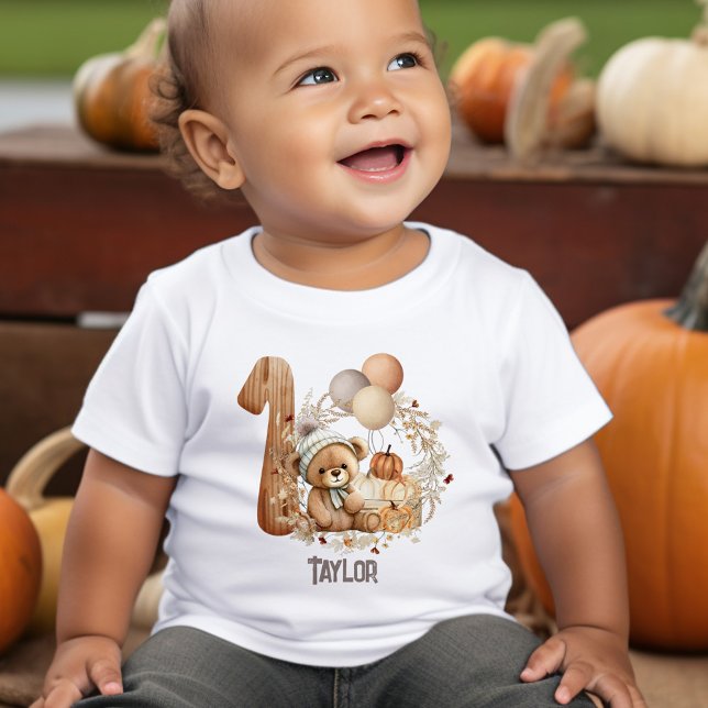 T-shirt Pour Bébé Mignonne ours en peluche Beurre d'automne 1er Anni (Cute Teddy Bear Fall Beary 1st Birthday T-shirt)