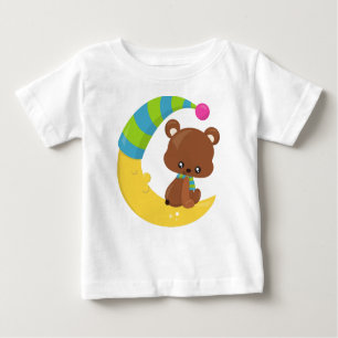 T-shirt Pour Bébé Mignonne Ours, Ours Sur La Lune, Ours Avec Écharpe