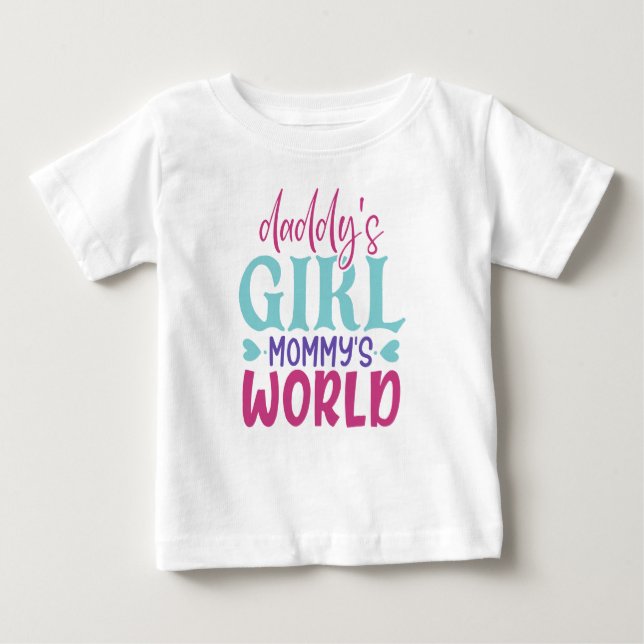 T-shirt Pour Bébé mignonne papa fille maman monde mot art (Devant)