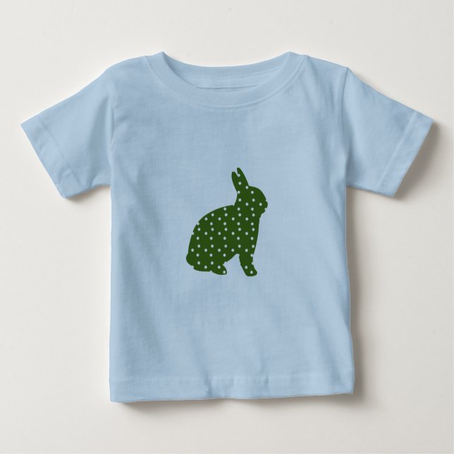 T-shirt Pour Bébé Mignonne Pâques lapin vert olive avec taches blanc (Devant)