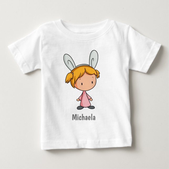 T-shirt Pour Bébé Mignonne petite fille avec lapin Oreilles Pâques (Devant)