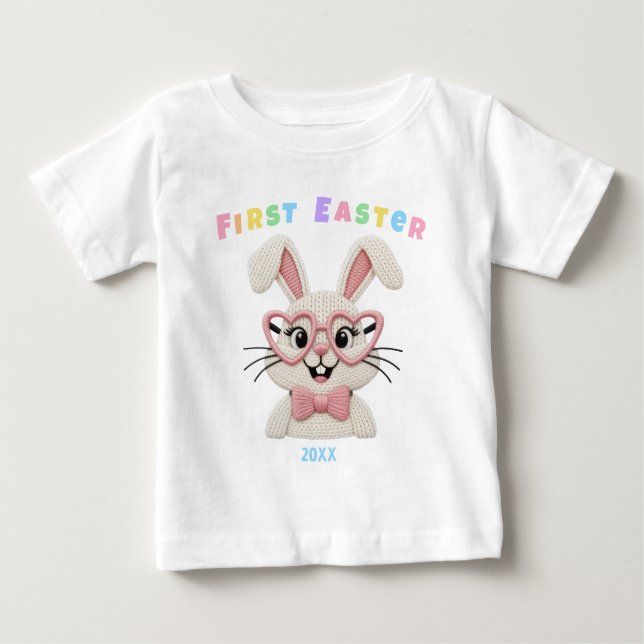 T-shirt Pour Bébé Mignonne Petite Fille Premier Lapin de Pâques (Devant)