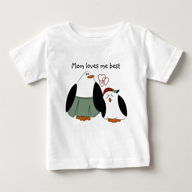 T-shirt Pour Bébé Mignonne Pingouins de dessin maman m'aime mieux (Devant)
