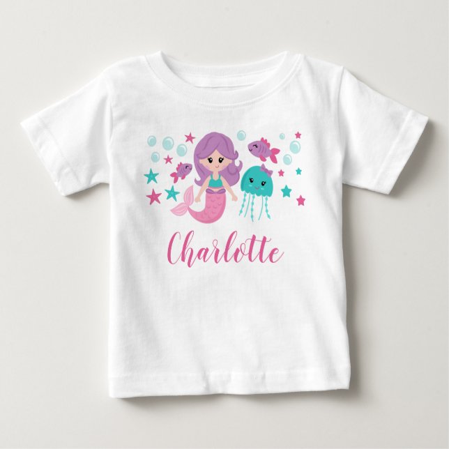 T-shirt Pour Bébé Mignonne sirène fille personnalisée (Devant)
