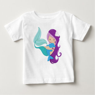 T-shirt Pour Bébé Mignonne Sirène, Petite Sirène, Cheveux pourpre, D