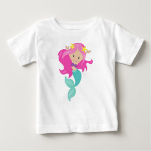 T-shirt Pour Bébé Mignonne Sirène, Petite Sirène, Épée, Cheveux Rose