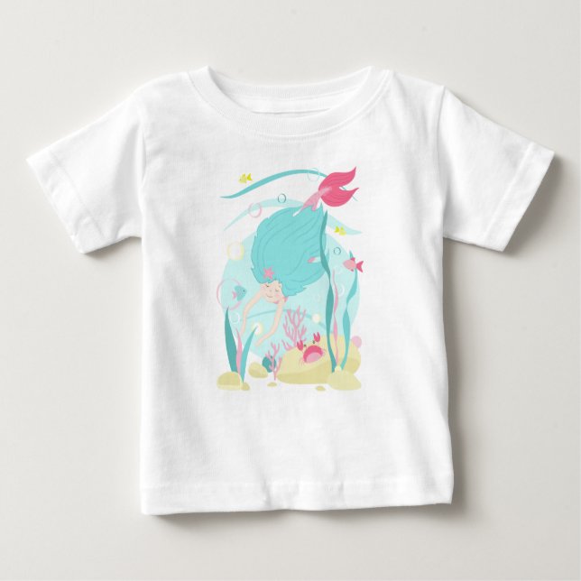 T-shirt Pour Bébé Mignonne Sirène Plongée Sous La Mer (Devant)
