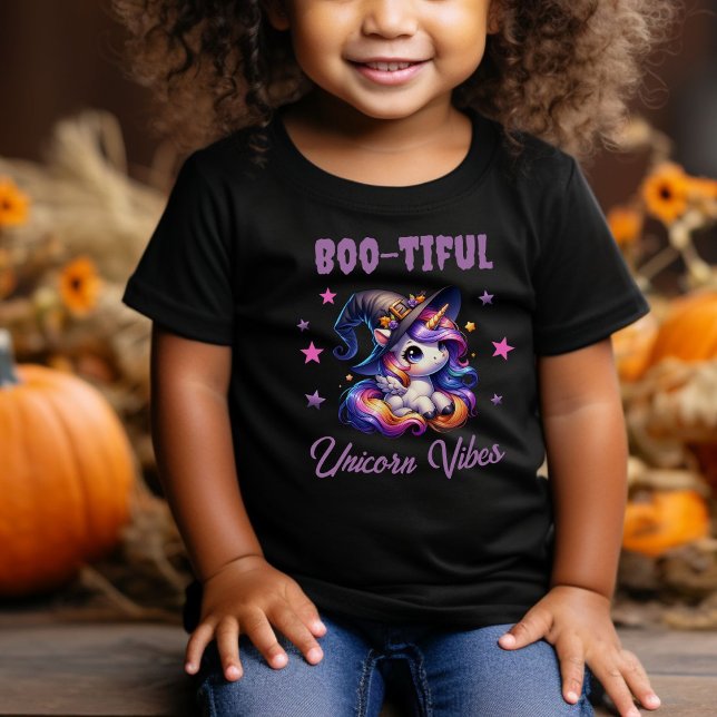 T-shirt Pour Bébé Mignonnes Filles Licorne Halloween Vibes Amusantes (Créateur téléchargé)