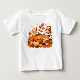 T-shirt Pour Bébé Mignons Animaux D'automne Kawaii Citrouille Hibou