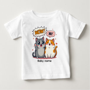 T-shirt Pour Bébé Mignons Chats Kawaii Nom Personnalisé Bébé T-Shirt