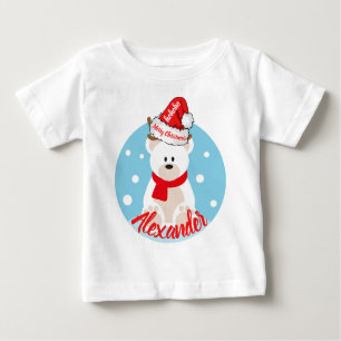 T-shirt Pour Bébé Mignons Noël Blanc Polaire Ours Rouge Père Noël Ho