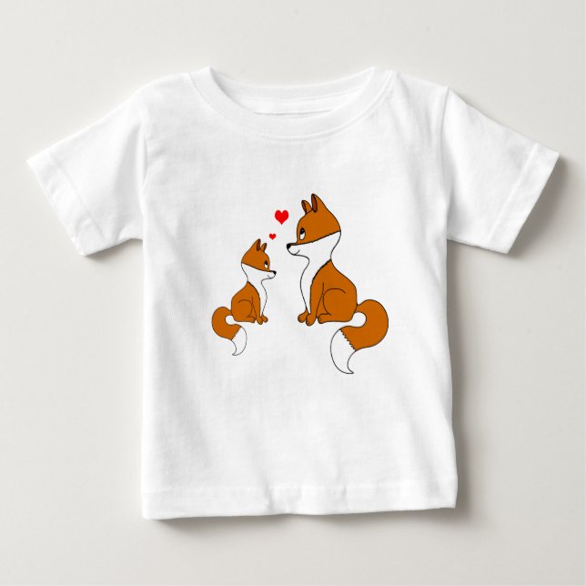 T-shirt Pour Bébé Mignons renards aux coeurs, dessinés à la main (Devant)