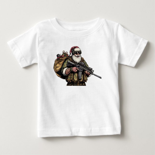 T-shirt Pour Bébé Militaire amusant/Père Noël de Noël (Devant)