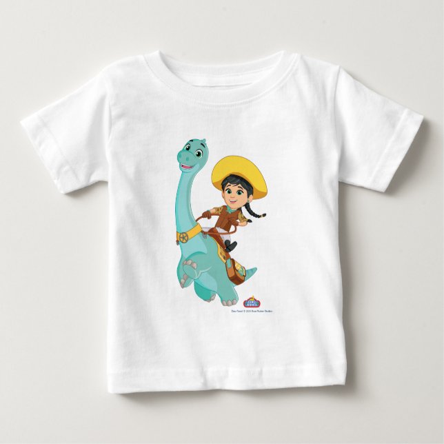 T-shirt Pour Bébé Min & Clover | Joyeuse Cowgirl & Brontosaurus Ride (Devant)