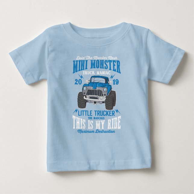 T-shirt Pour Bébé Mini Monster Camion Manic Petit Camion Garçon (Devant)
