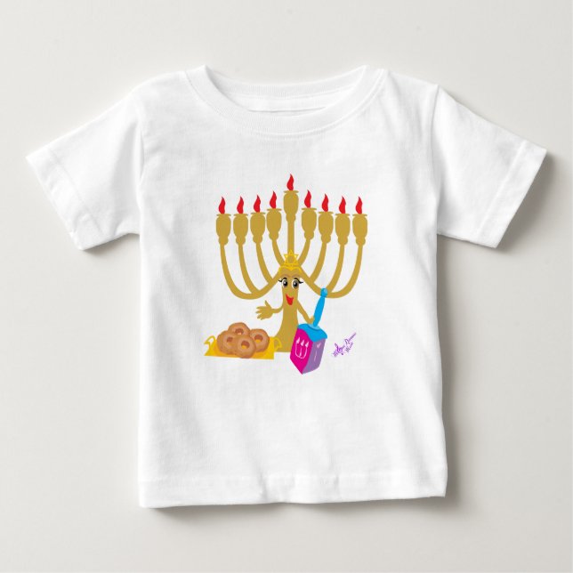 T-shirt Pour Bébé Minorah & Dreidel Toddler Longues Manches Chemise  (Devant)