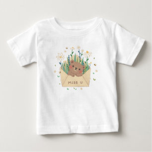 T-shirt Pour Bébé MISS U : Ours et fleurs en peluche dans l'envelopp