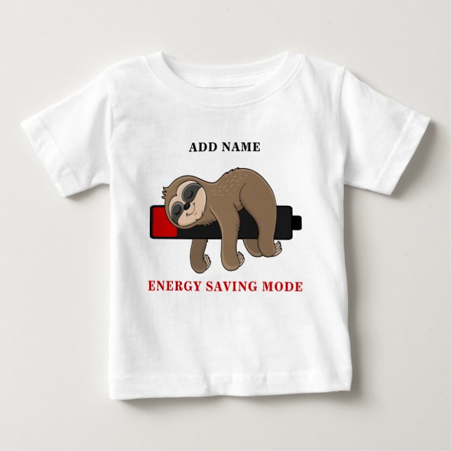 T-shirt Pour Bébé Mode Économie d'Énergie | Modèle de Paresseux Drôl (Devant)