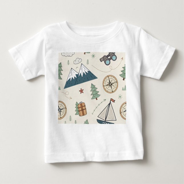 T-shirt Pour Bébé Modèle d'icônes de carte de voyage pour enfants (Devant)