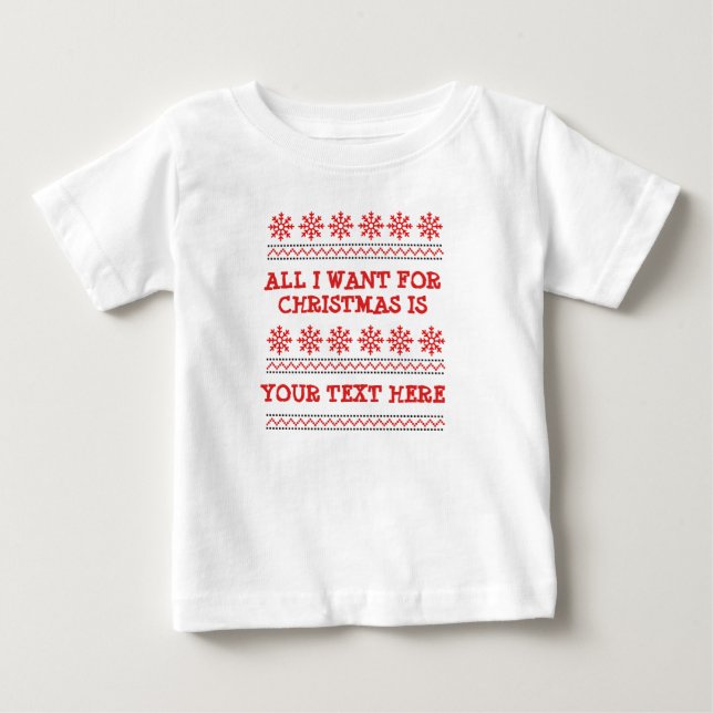 T-shirt Pour Bébé Modifier TOUT TEXTE ajouter Nom Funny Noël Rouge (Devant)