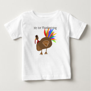 T-shirt Pour Bébé Mon 1er dîner de Thanksgiving Dinde Plumes Chapeau