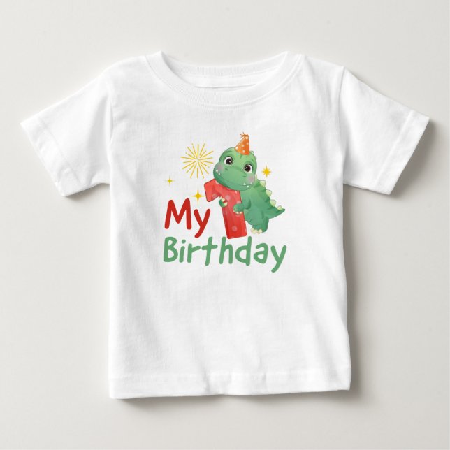 T-shirt Pour Bébé Mon 1er Dinosaure Anniversaire, 1 Ans (Devant)