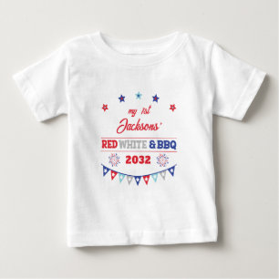 T-shirt Pour Bébé Mon 1er feu rouge blanc et barbecue le 4 juillet