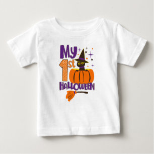T-shirt Pour Bébé Mon 1er Halloween Baby mignonne Chat Noir Citrouil