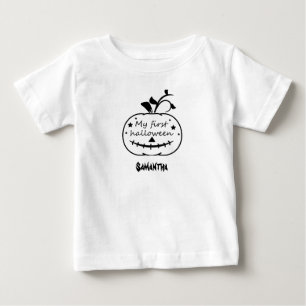 T-shirt Pour Bébé Mon 1er Halloween. Noir et blanc. Nom modifiable