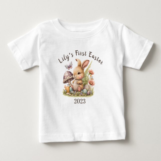 T-shirt Pour Bébé Mon 1er lapin de Pâques mignon cadeau Personnalisé (Devant)