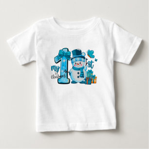 T-shirt Pour Bébé Mon 1er Noël, Bonhomme de Neige Bleu