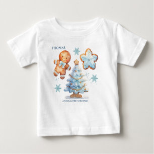 T-shirt Pour Bébé Mon 1er Noël Gingerbread Boy Snowy Tree