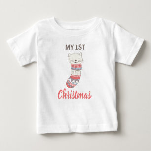 T-shirt Pour Bébé Mon 1er Noël mignon Kitty en Stocking